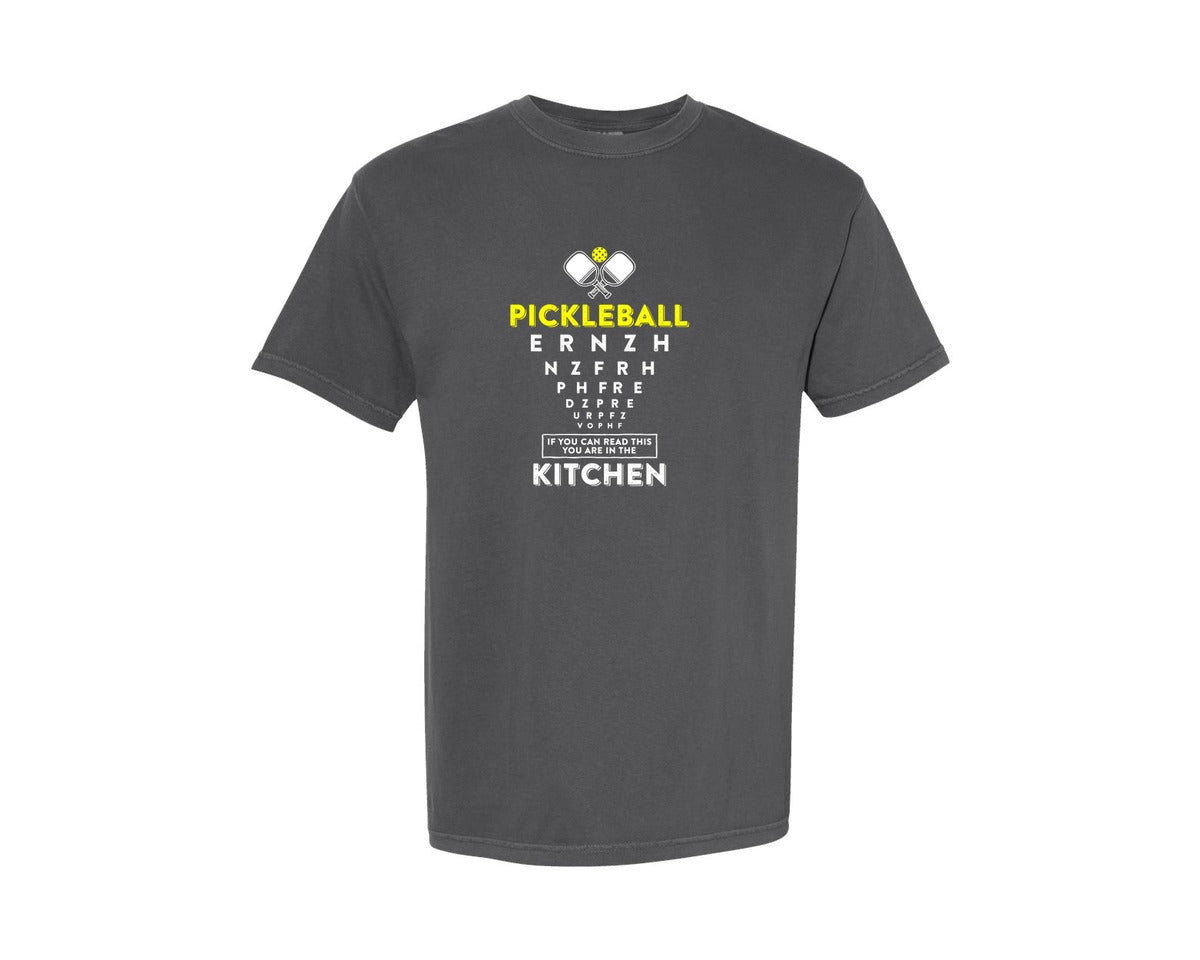 brand:Comfort Colors|color:Pepper|Funny Pickleball Eye Chart Graphic T-Shirt
