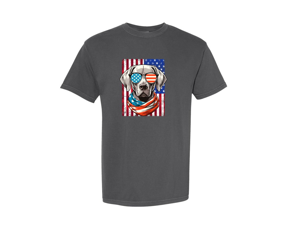 brand:Comfort Colors|color:Pepper|Weimaraner Dog 4Th Of July Usa Flag Graphic T-Shirt