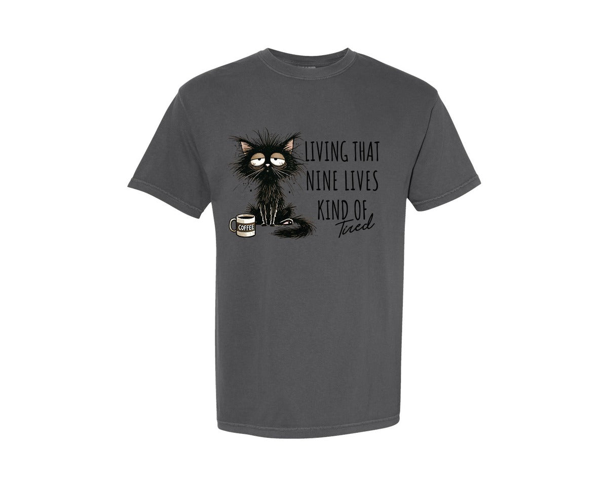 brand:Comfort Colors|color:Pepper|Funny Cat Sarcastic Sassy Adult Tired Graphic T-Shirt