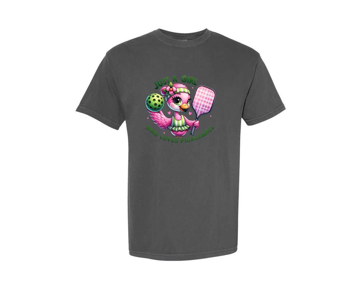 brand:Comfort Colors|color:Pepper|Just A Girl Who Loves Pickleball Graphic T-Shirt