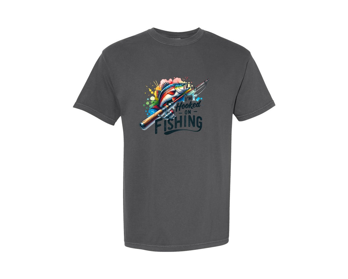 brand:Comfort Colors|color:Pepper|Im Hooked On Fishing Graphic T-Shirt