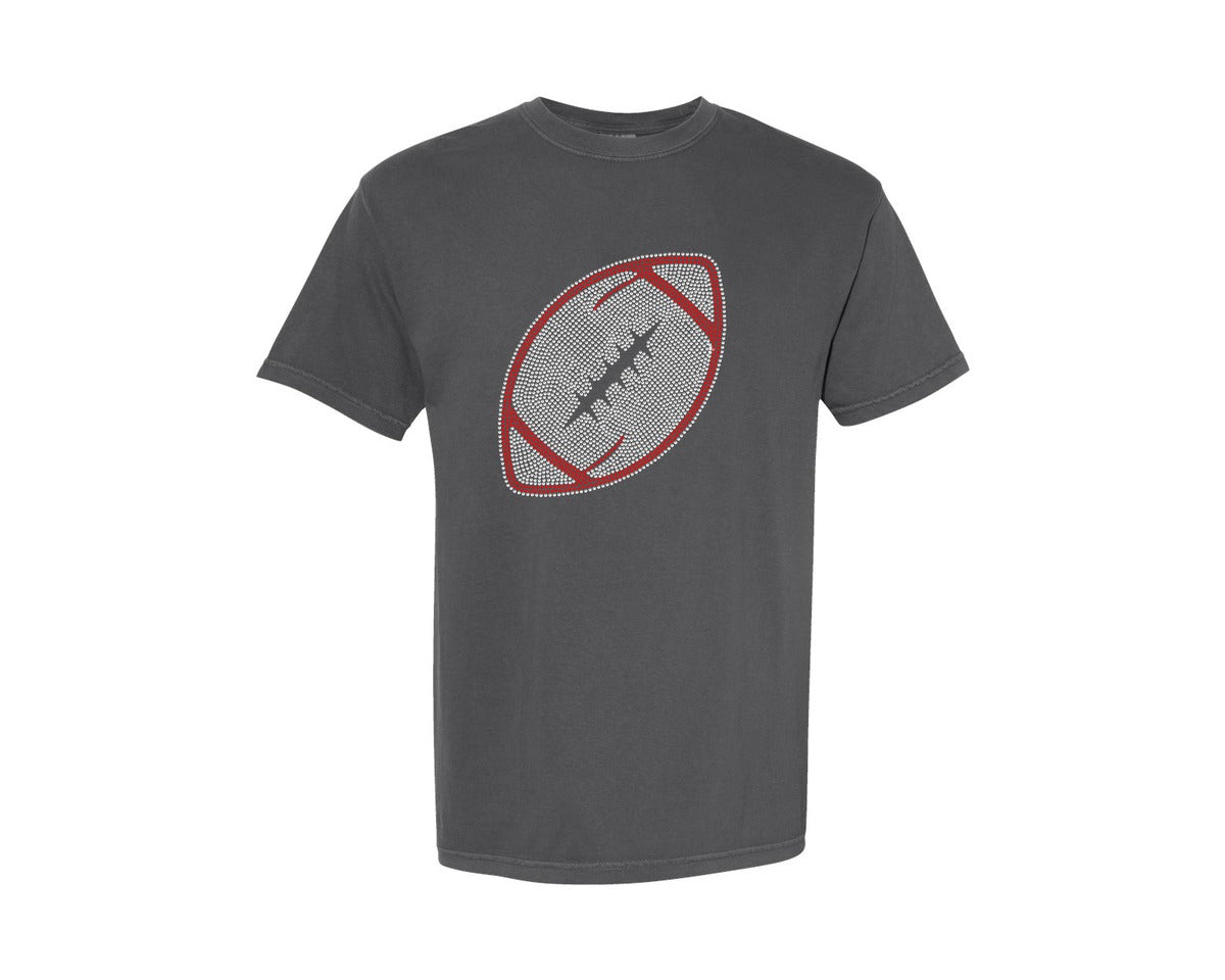 brand:Comfort Colors|color:Pepper|Football Rhinestone 5 Graphic T-Shirt