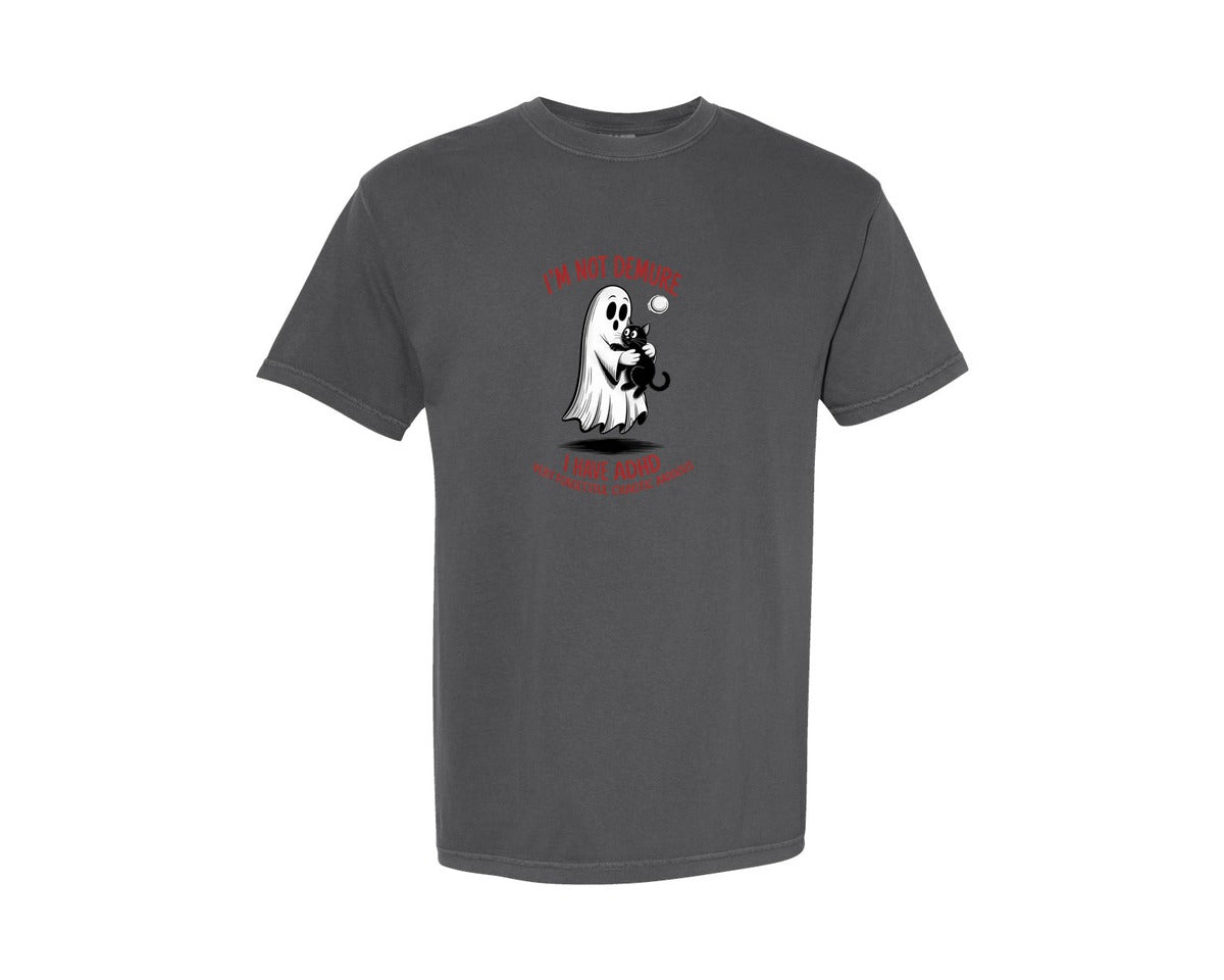brand:Comfort Colors|color:Pepper|Cute Ghost Funny Adhd Quote Design Graphic T-Shirt