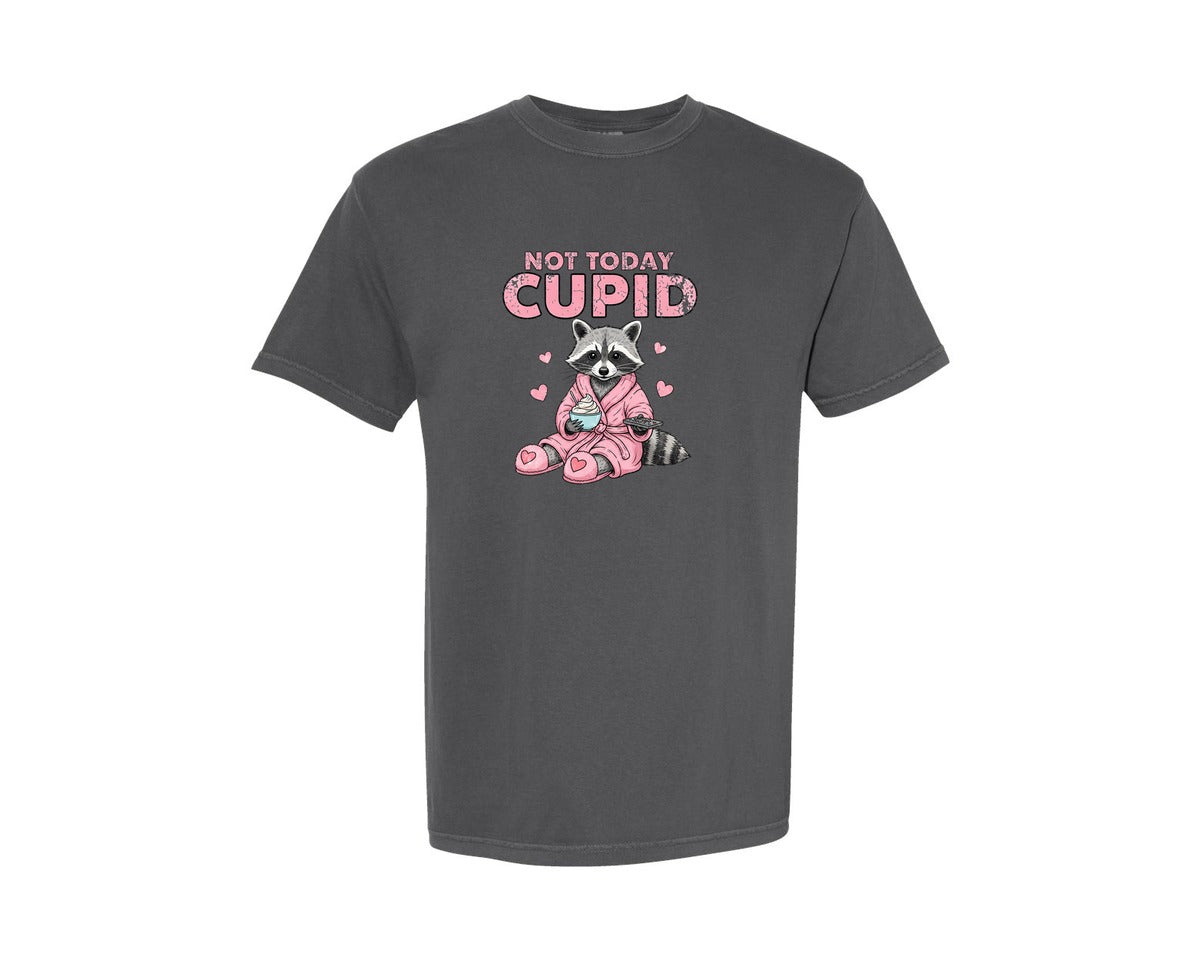 brand:Comfort Colors|color:Pepper|Not Today Cupid Raccoon Valentine 3 Graphic T-Shirt