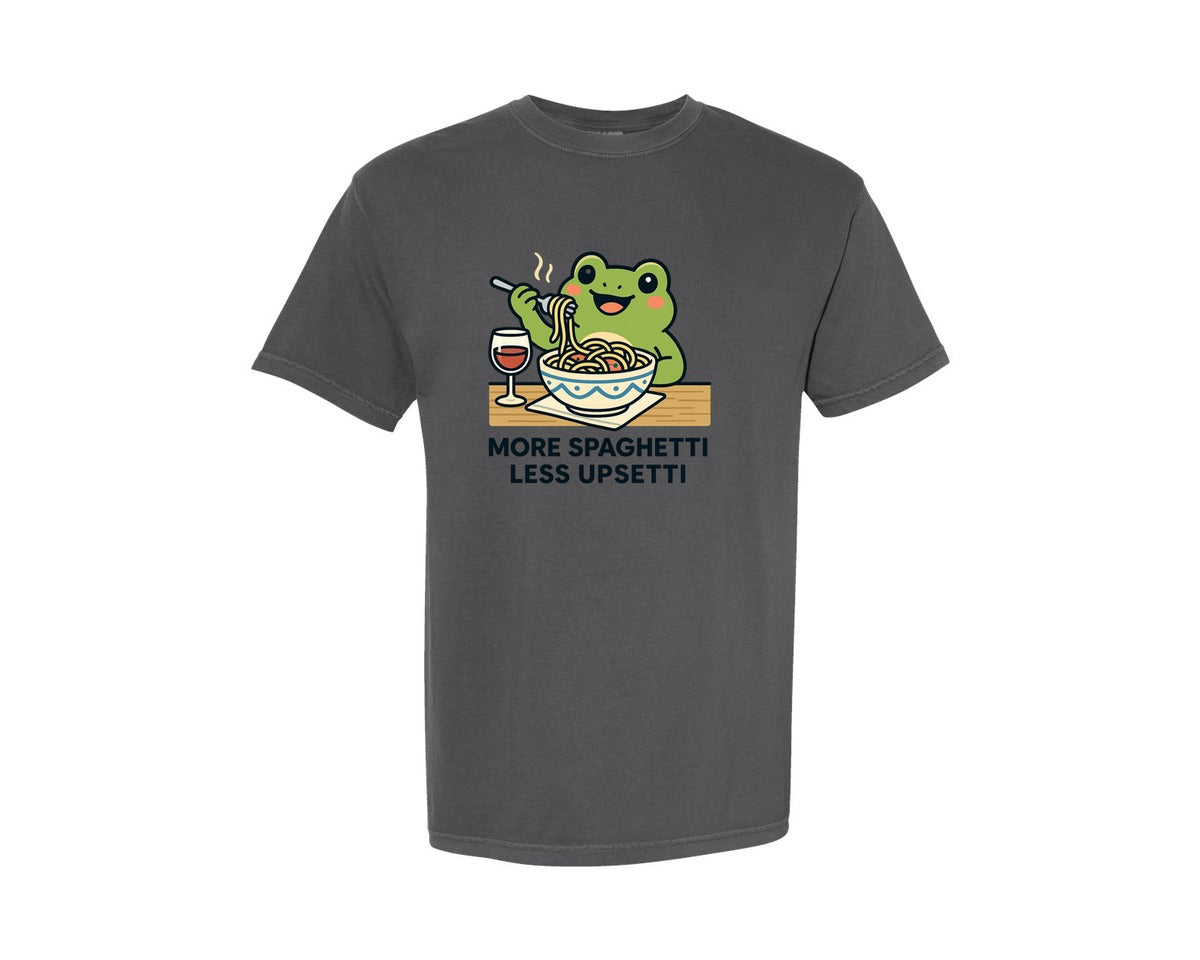 brand:Comfort Colors|color:Pepper|Spaghetti Frog More Spaghetti Less Graphic T-Shirt