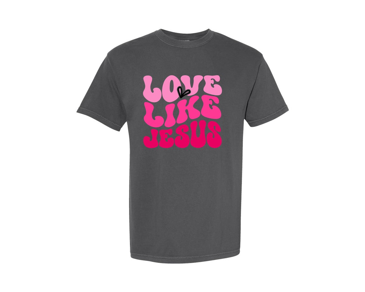 brand:Comfort Colors|color:Pepper|Love Like Jesus Valentines Day Bun Graphic T-Shirt