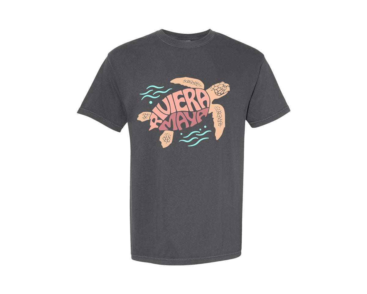 brand:Comfort Colors|color:Pepper|Riviera Maya Word Art Turtle Graphic T-Shirt