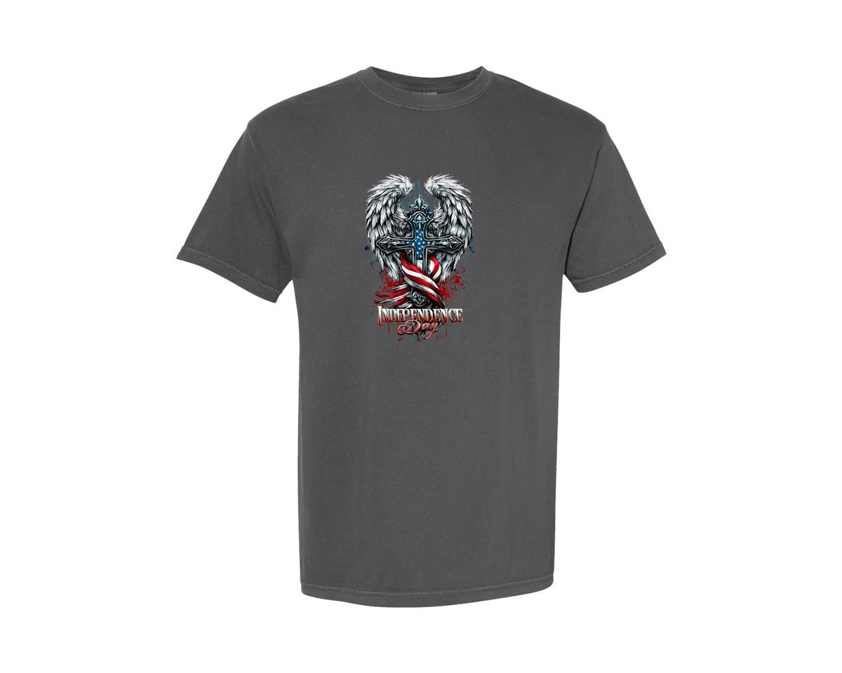 brand:Comfort Colors|color:Pepper|Independence Day Cross Patriotic Graphic T-Shirt