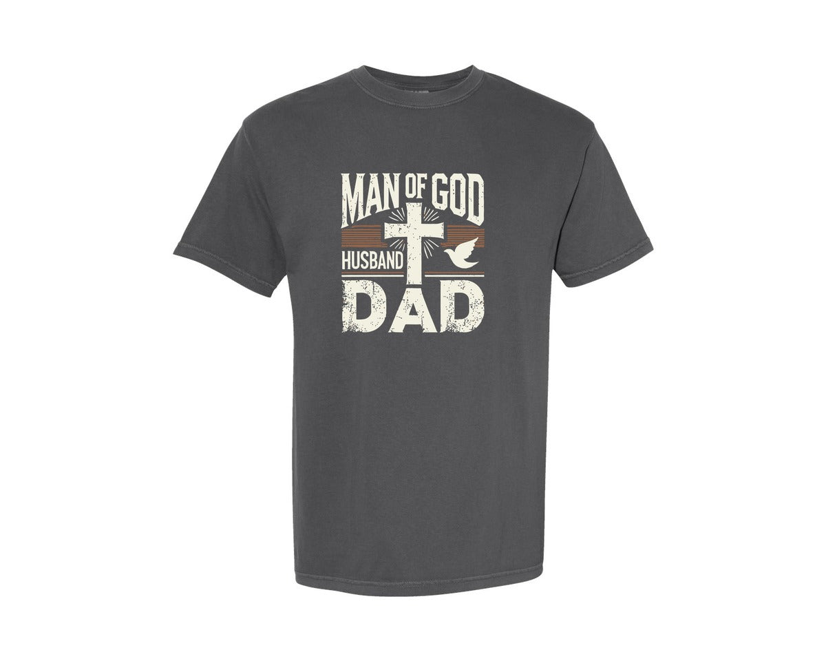 brand:Comfort Colors|color:Pepper|Man Of God Husband Dad Graphic T-Shirt