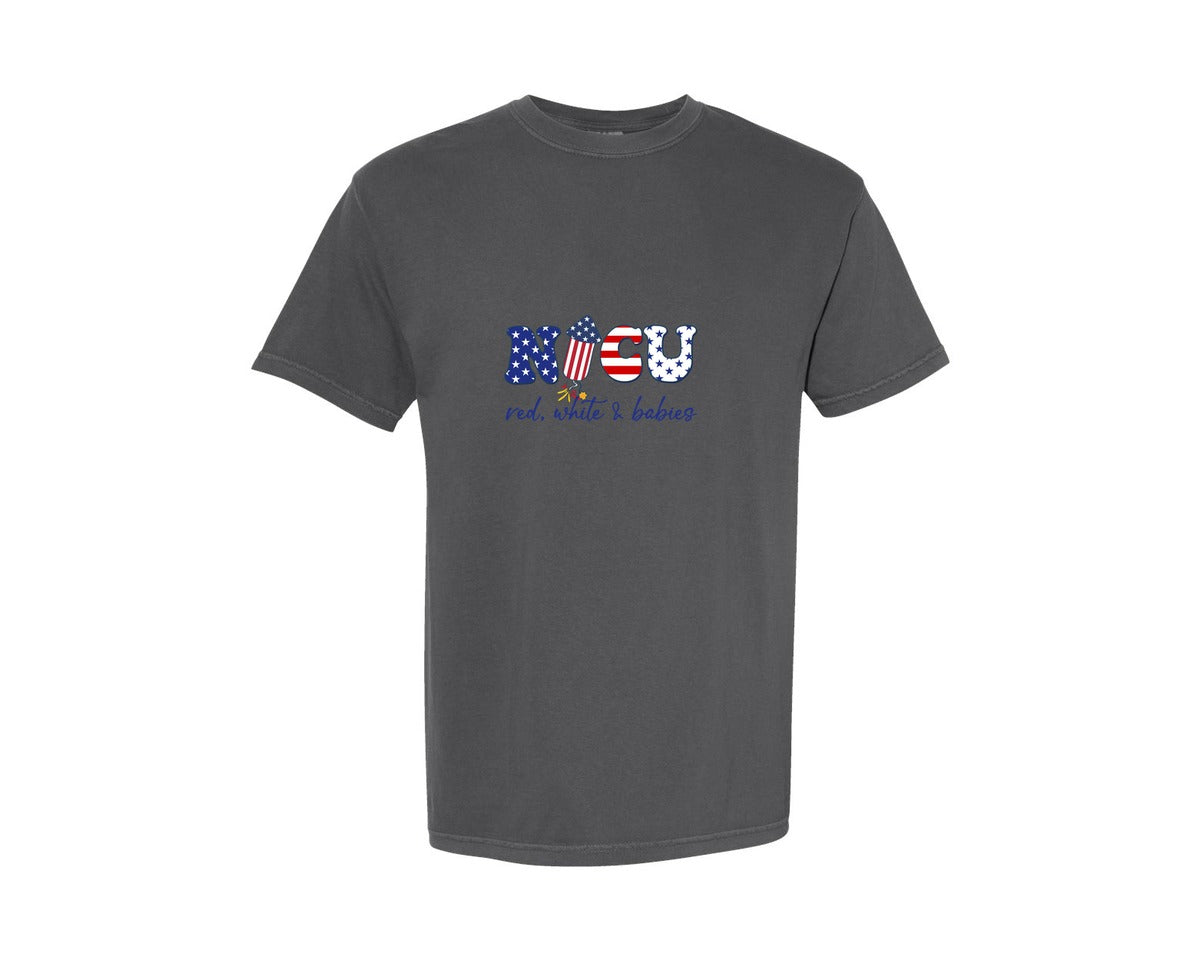 brand:Comfort Colors|color:Pepper|Nicu Patriotic Red White Babies Graphic T-Shirt