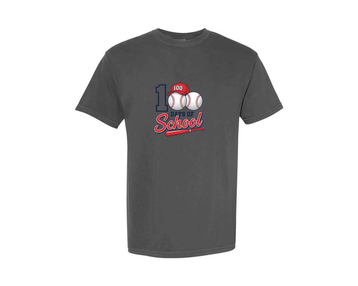 brand:Comfort Colors|color:Pepper|Baseball 100 Days School Design Graphic T-Shirt