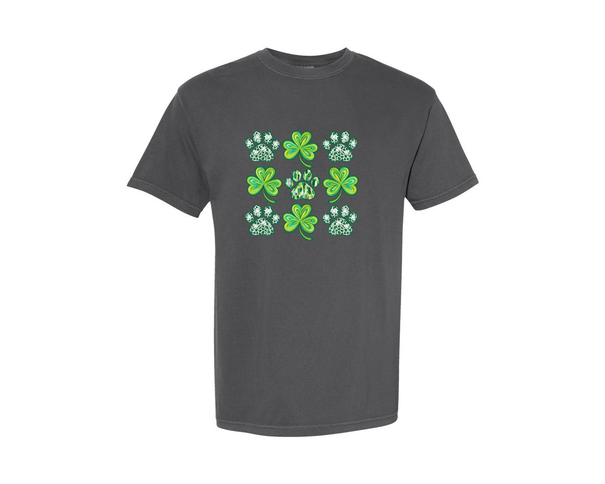 brand:Comfort Colors|color:Pepper|Saint Patricks Day Dog Paw Graphic T-Shirt