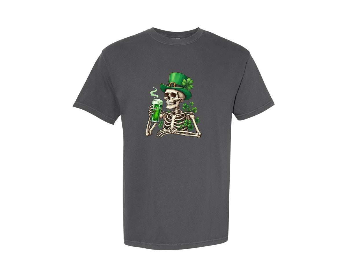 brand:Comfort Colors|color:Pepper|Edgy St Patricks Day Skeleton Graphic T-Shirt