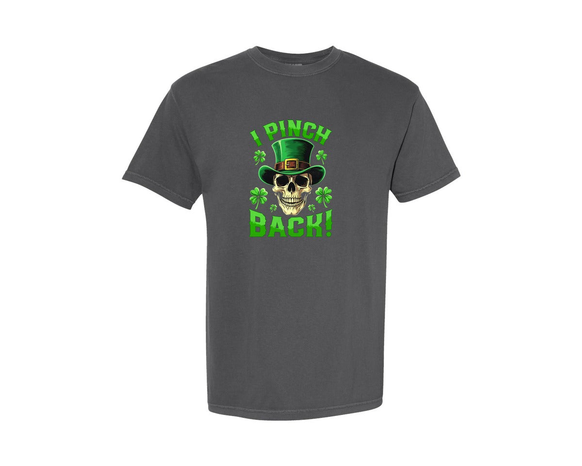 brand:Comfort Colors|color:Pepper|I Pinch Back St Patricks Day Skull Graphic T-Shirt
