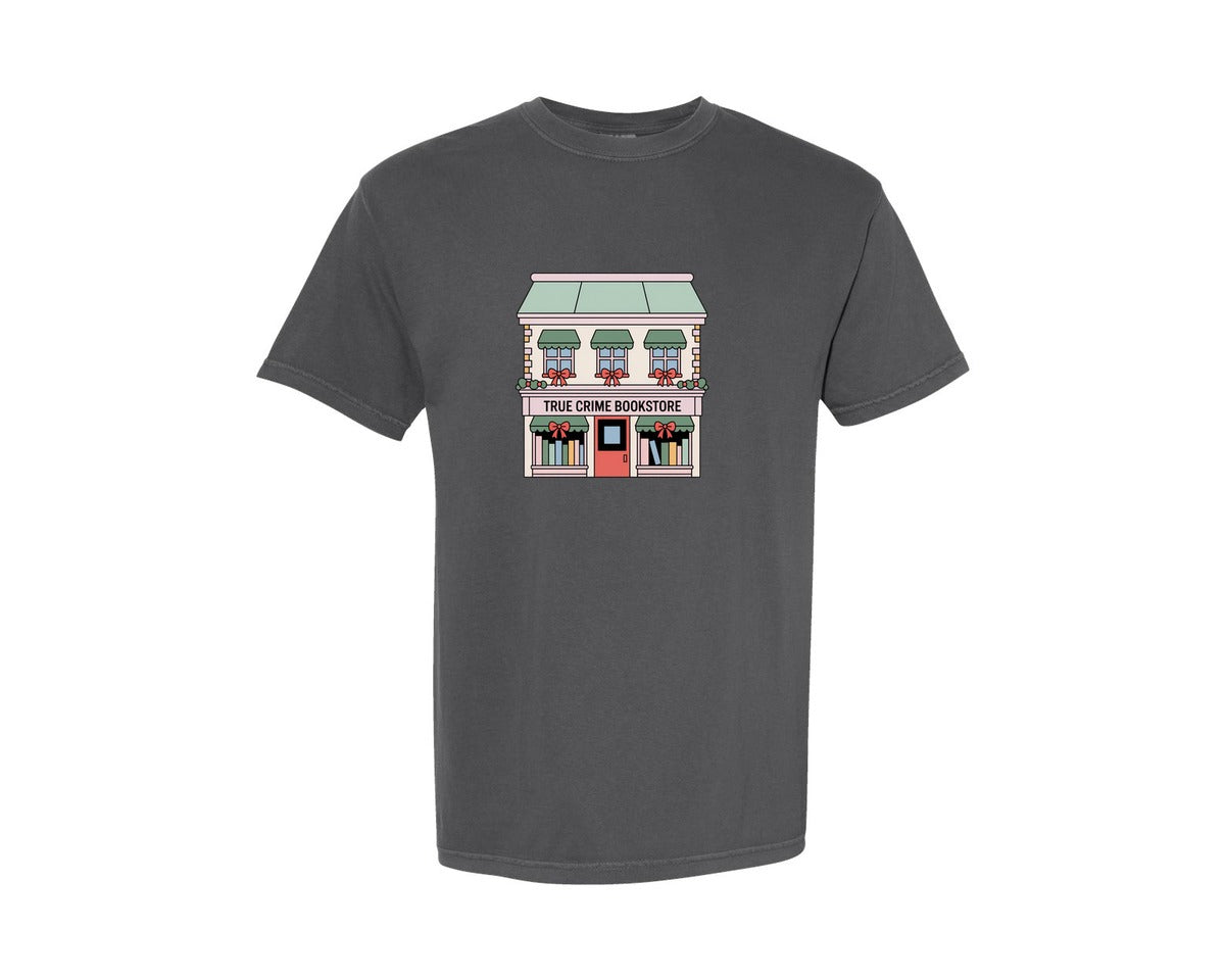 brand:Comfort Colors|color:Pepper|Christmas True Crime Bookstore Book 2 Graphic T-Shirt
