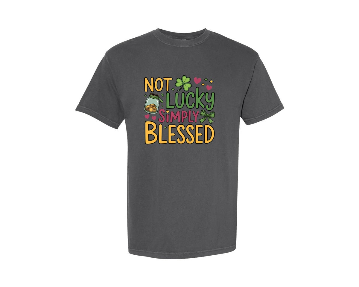 brand:Comfort Colors|color:Pepper|Not Lucky Simply Blessedpng Retro Graphic T-Shirt