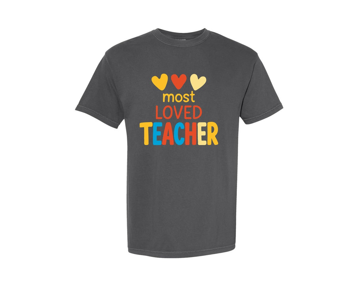 brand:Comfort Colors|color:Pepper|Most Loved Teacher 16 Graphic T-Shirt