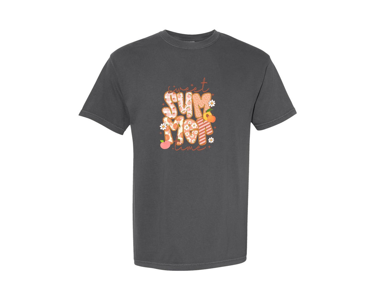 brand:Comfort Colors|color:Pepper|Sweet Summer Time Preppy Peach Graphic T-Shirt