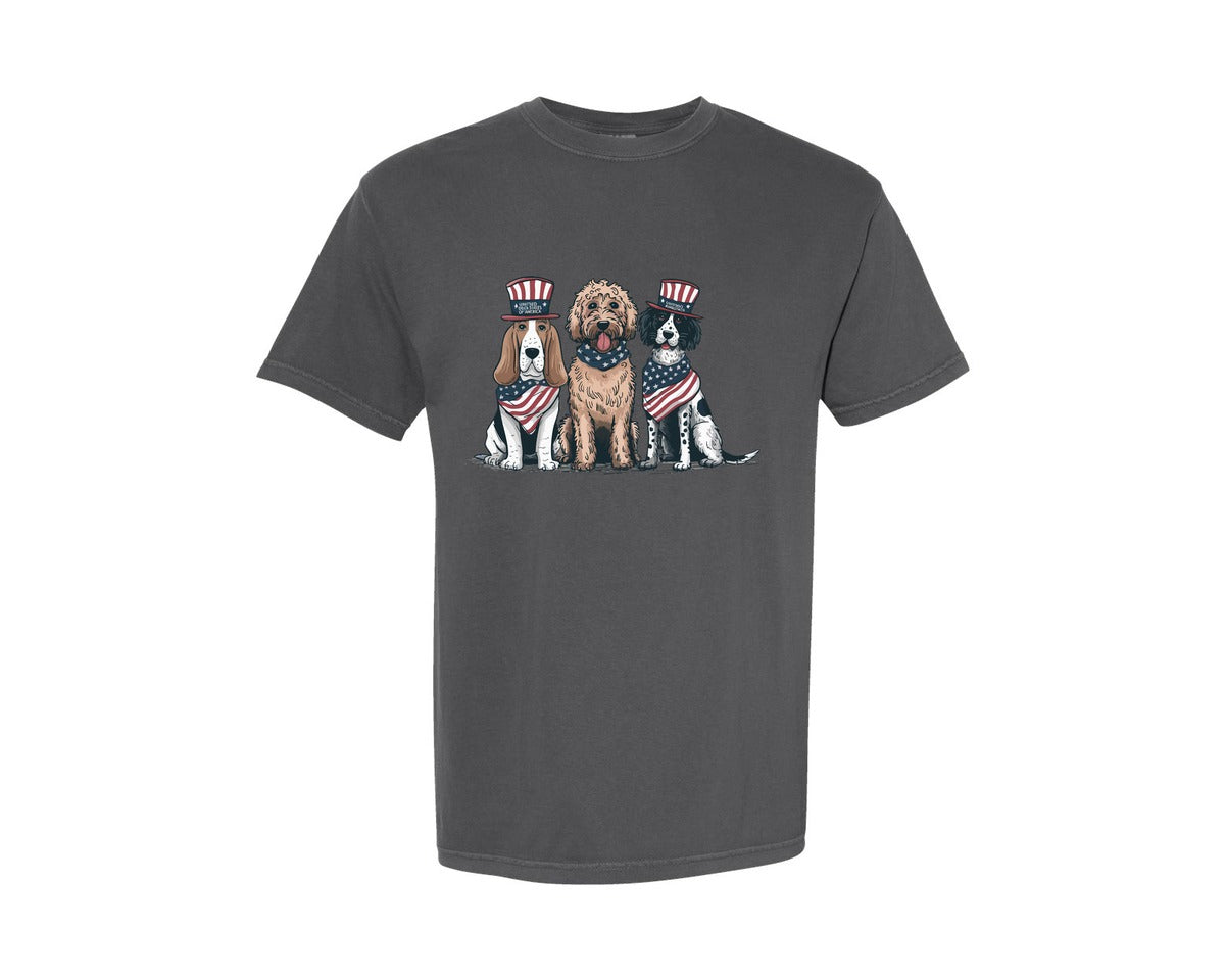 brand:Comfort Colors|color:Pepper|Vintage Usa Dogs 4Th July Graphic T-Shirt