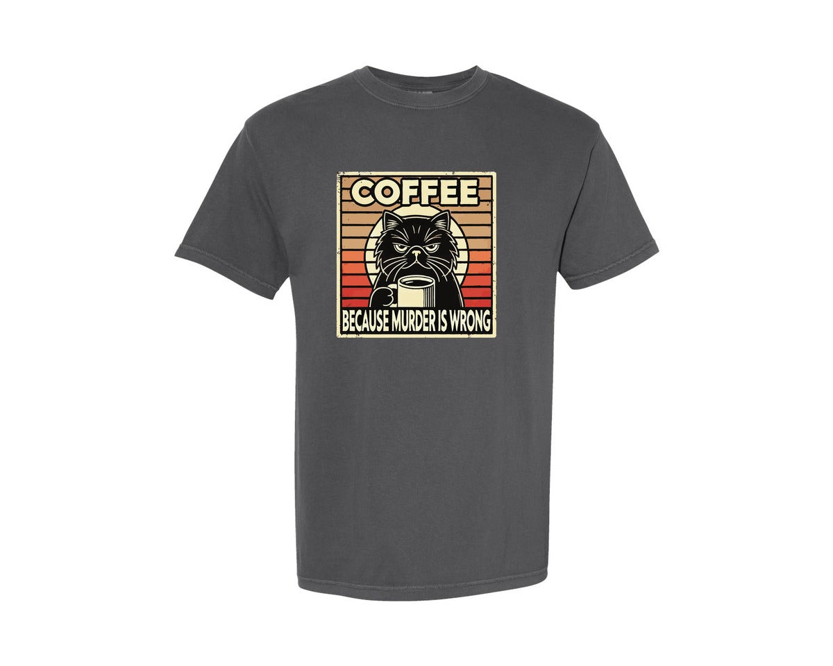 brand:Comfort Colors|color:Pepper|Cat And Coffee Funny Cat Lover Sub Graphic T-Shirt