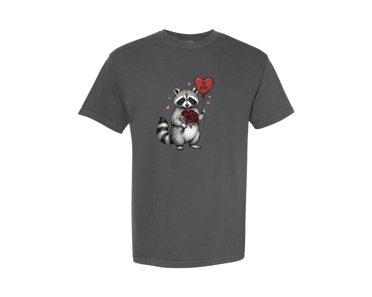 brand:Comfort Colors|color:Pepper|Cute Valentines Day Raccoon 2 Graphic T-Shirt