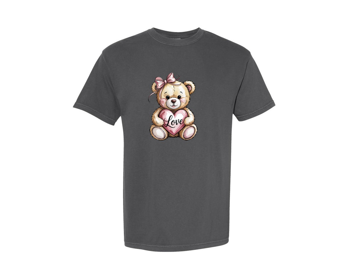 brand:Comfort Colors|color:Pepper|Preppy Valentine Teddy Bear Bear Graphic T-Shirt
