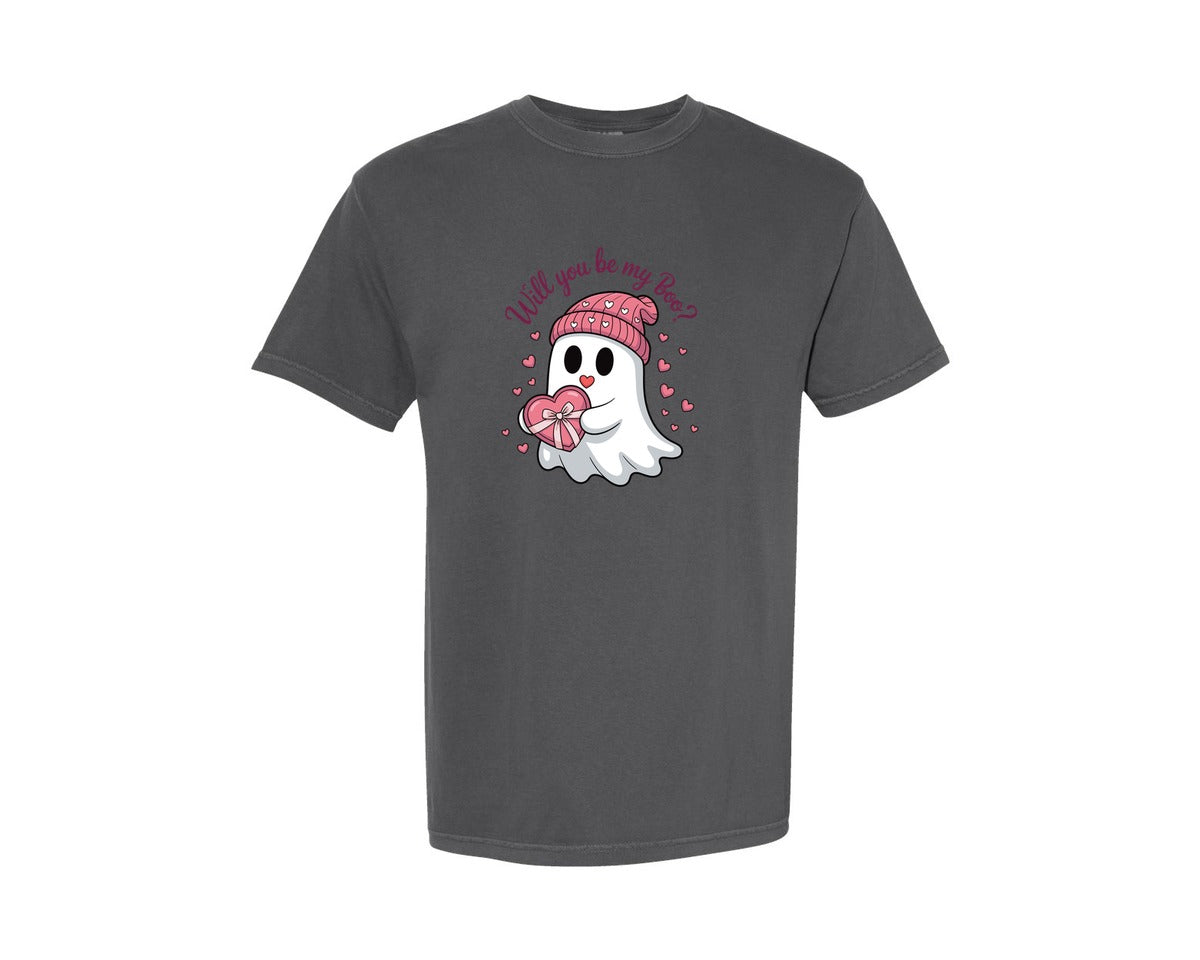 brand:Comfort Colors|color:Pepper|Cute Ghost Valentine Design Graphic T-Shirt