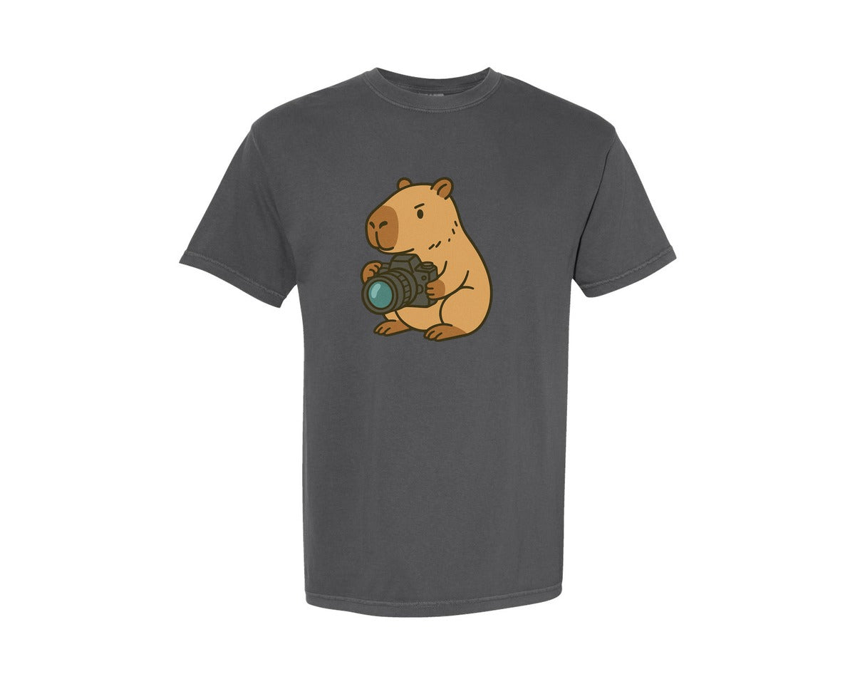 brand:Comfort Colors|color:Pepper|Capybara Photographer Cute Animal Graphic T-Shirt