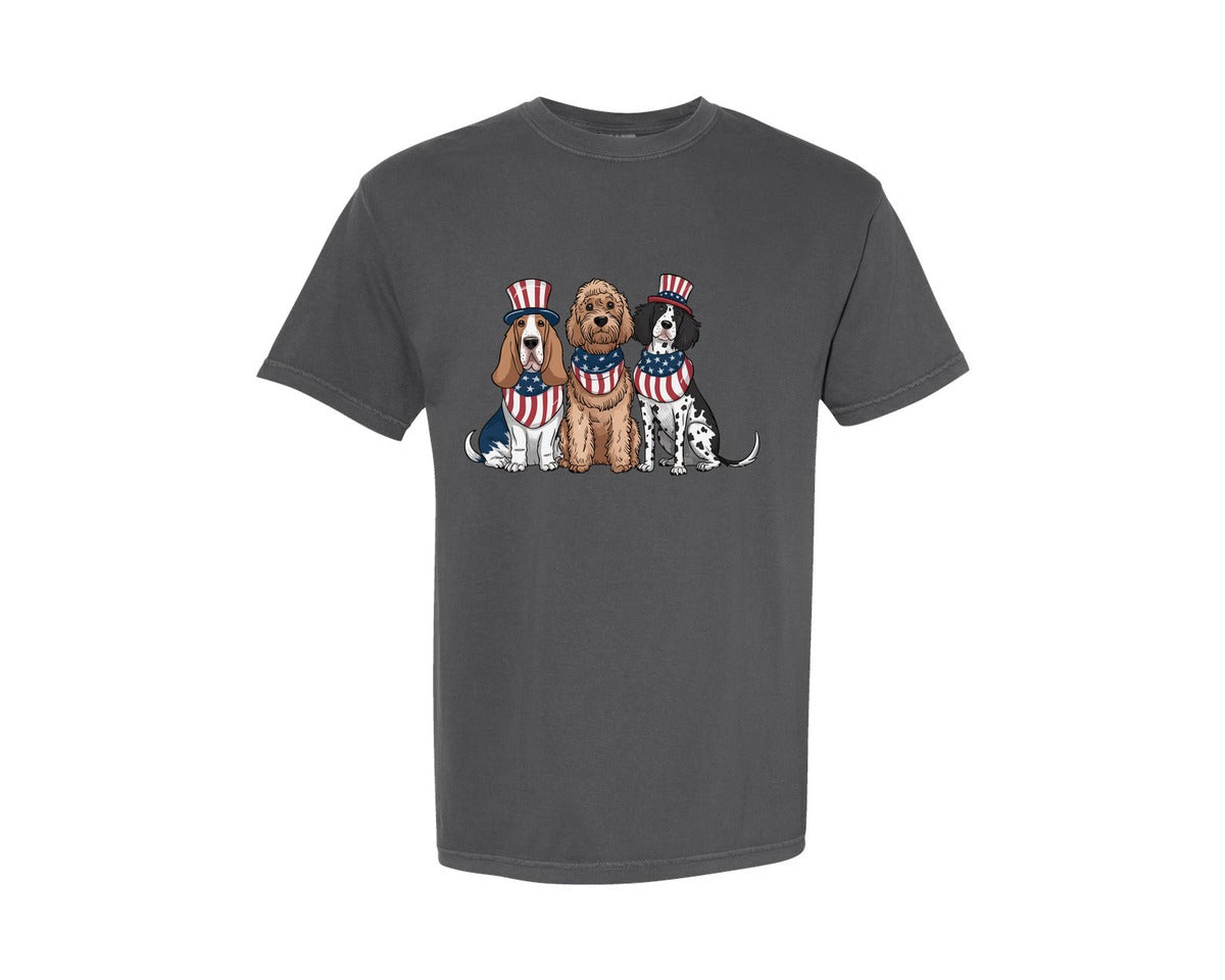 brand:Comfort Colors|color:Pepper|Usa Bandana Dogs Patriotic Graphic T-Shirt