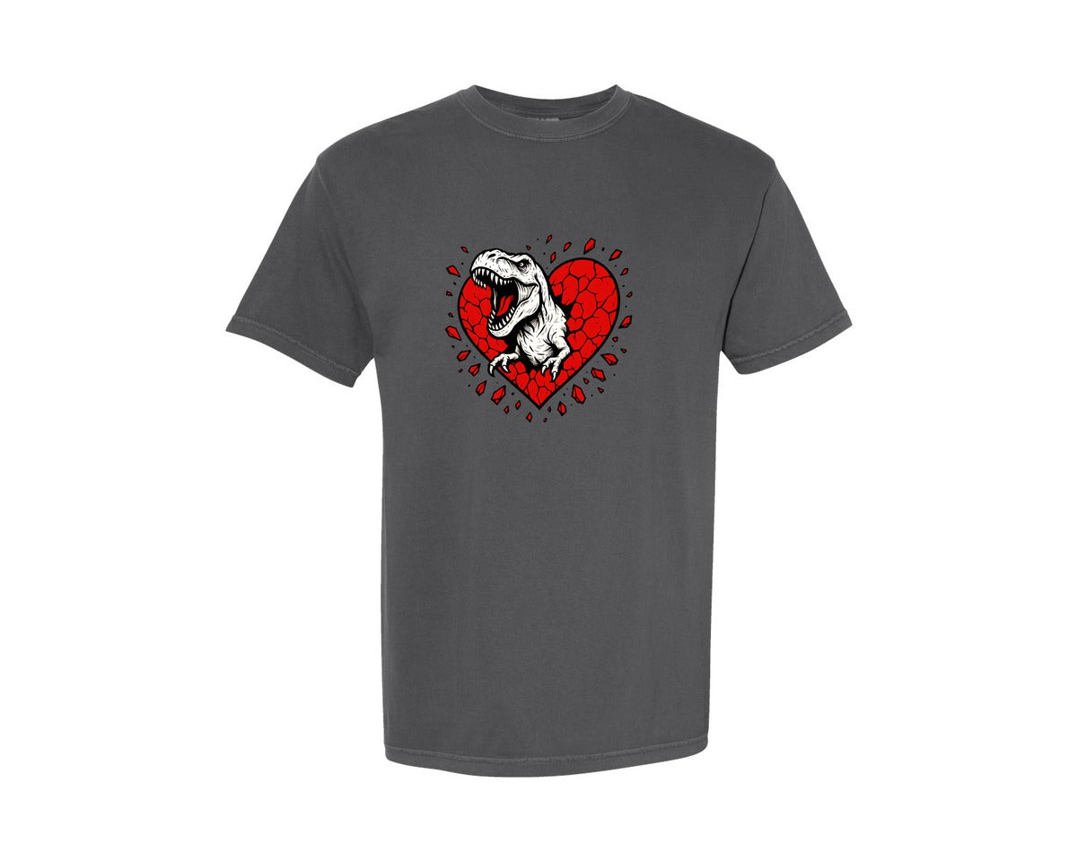 brand:Comfort Colors|color:Pepper|Dinosaur Heart Love 2 Graphic T-Shirt