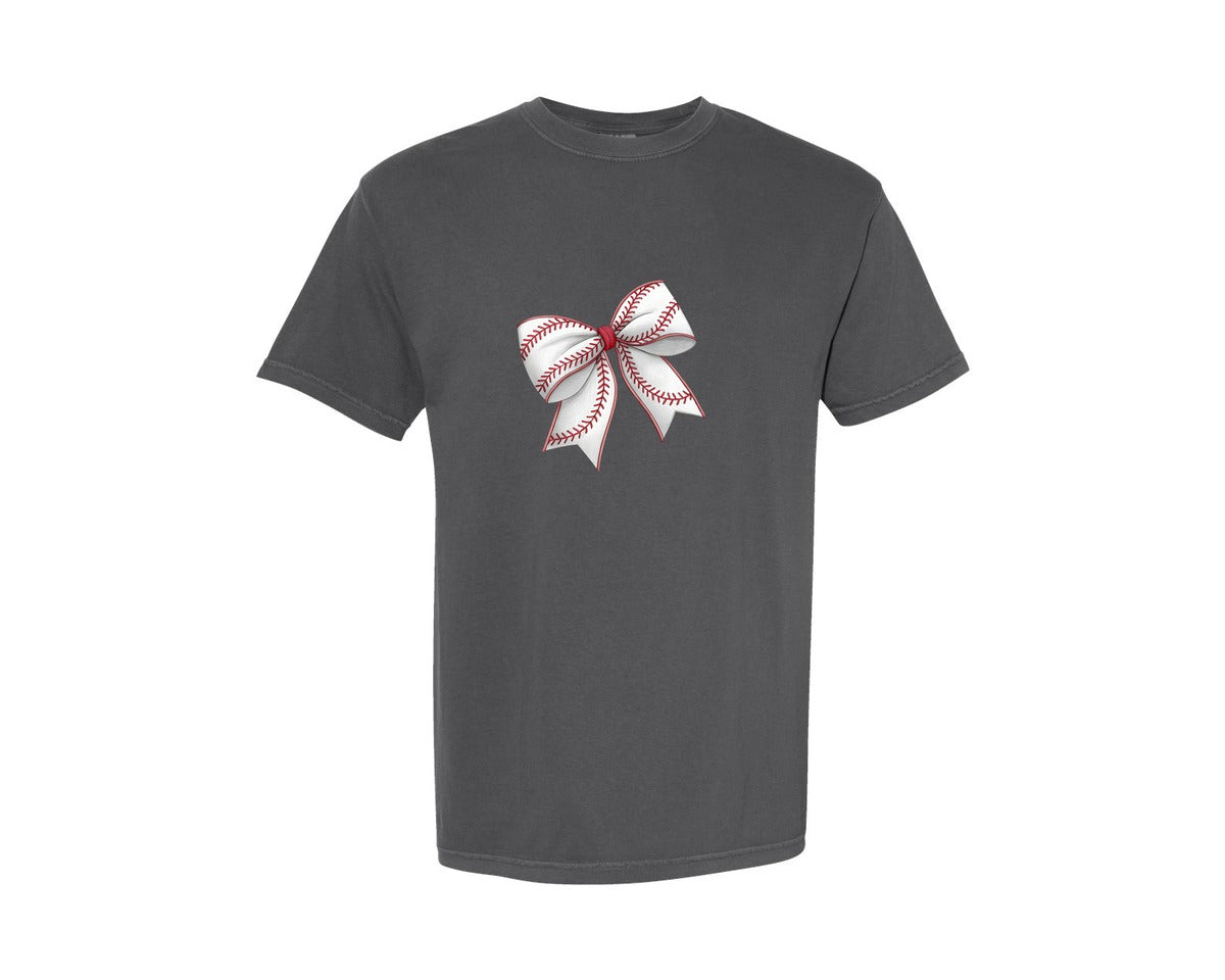brand:Comfort Colors|color:Pepper|Vintage Baseball Bow Pngcoquette Graphic T-Shirt