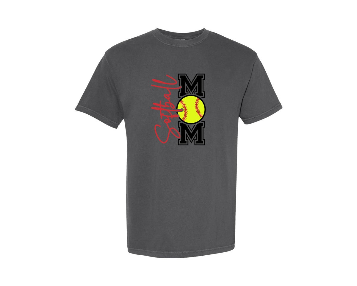 brand:Comfort Colors|color:Pepper|Softball Mom Front Back Shirt Graphic T-Shirt