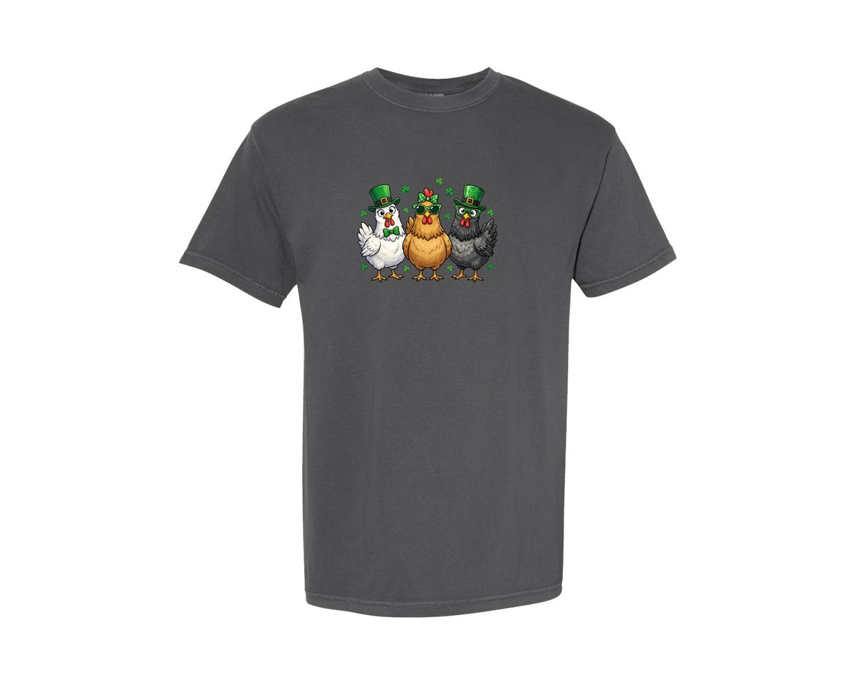 brand:Comfort Colors|color:Pepper|Cute Lucky Chicken Shamrocks Graphic T-Shirt