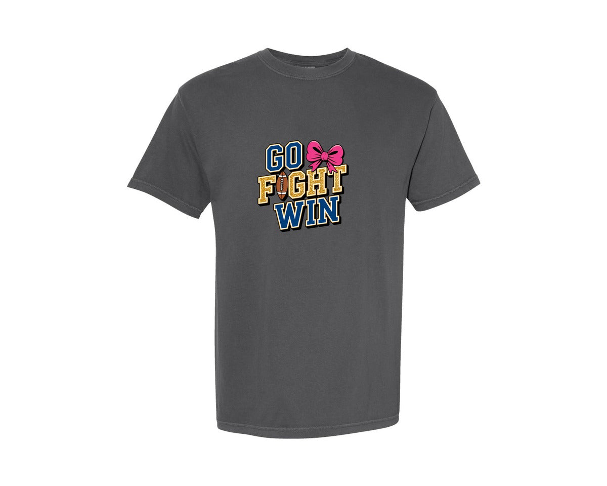 brand:Comfort Colors|color:Pepper|Go Fight Win Football Cheer Bow Graphic T-Shirt