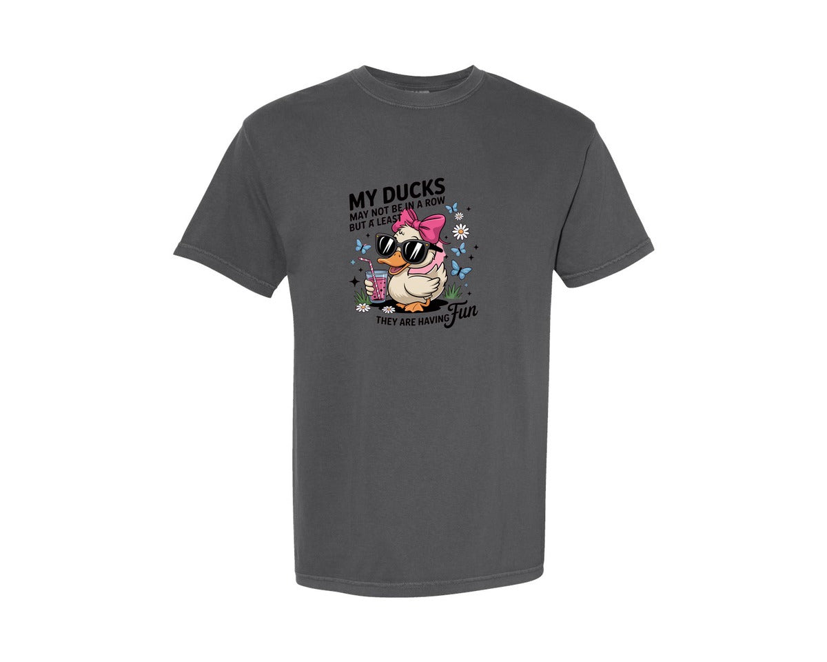 brand:Comfort Colors|color:Pepper|Funny Ducks Not In A Row Sarcastic Graphic T-Shirt