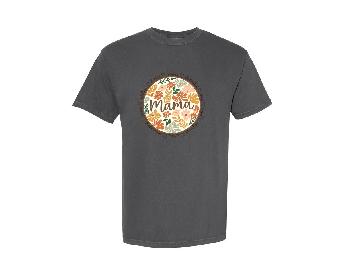 brand:Comfort Colors|color:Pepper|Mama Floral Circle Mothers Day Graphic T-Shirt