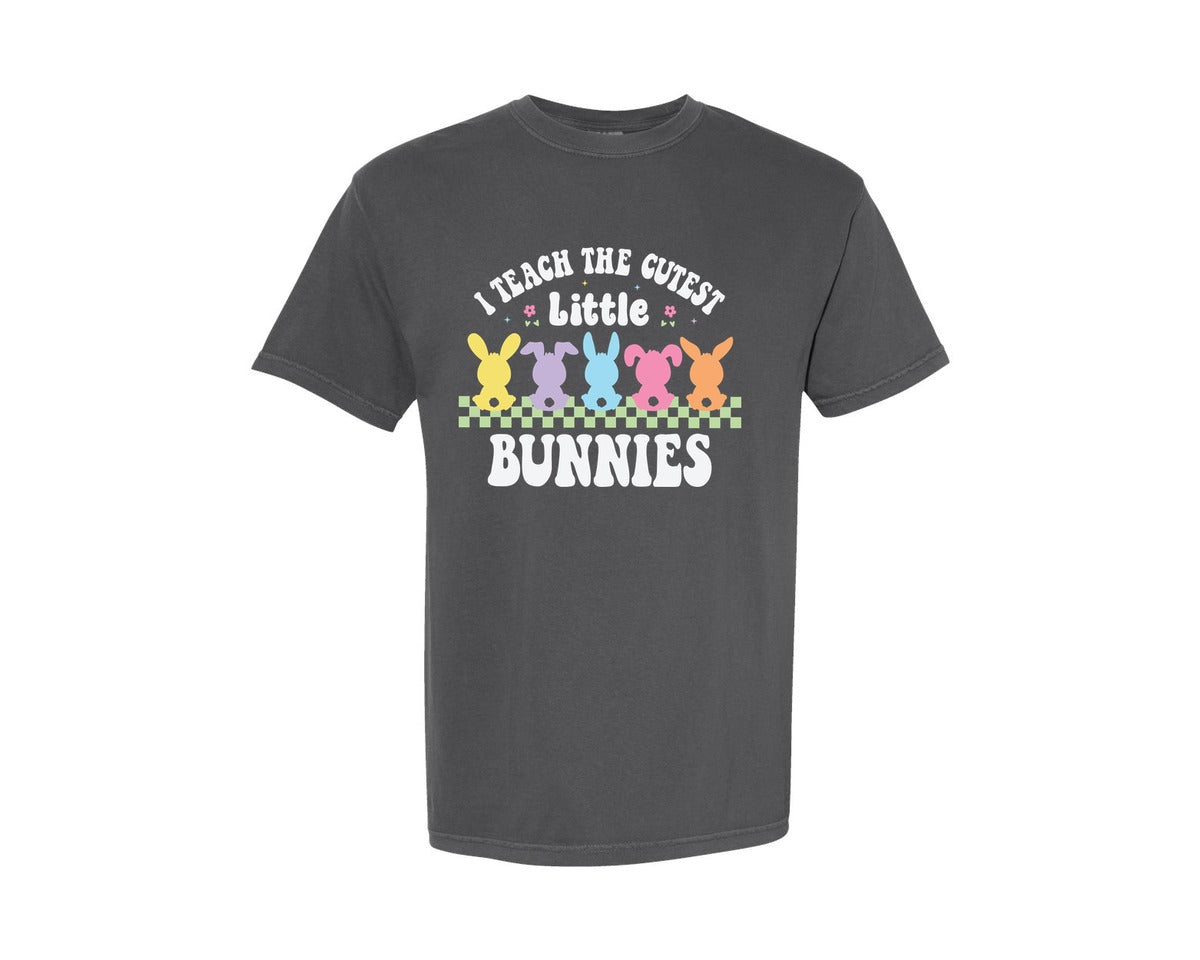 brand:Comfort Colors|color:Pepper|Easter Teacher Retro Bunny Gift Graphic T-Shirt