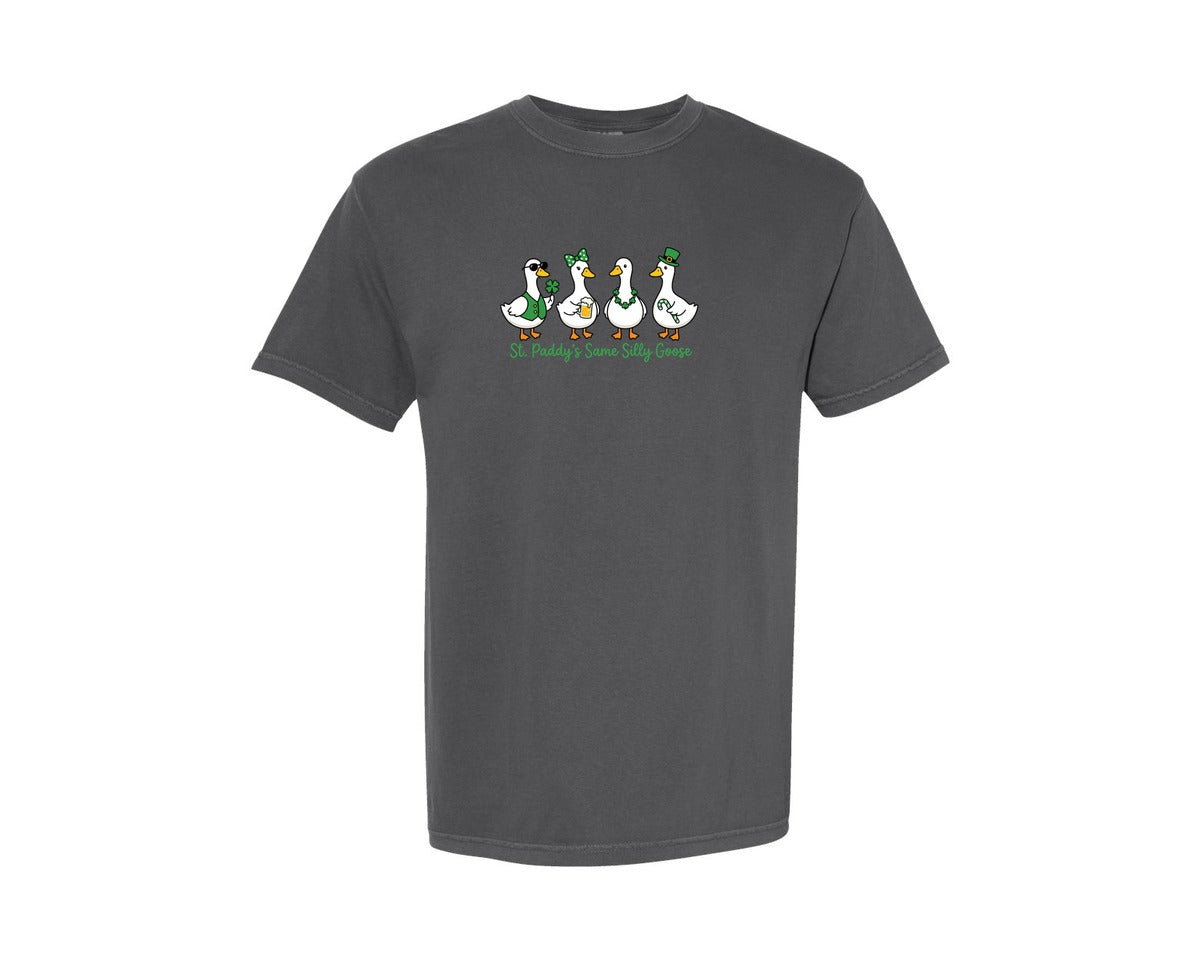 brand:Comfort Colors|color:Pepper|St Patricks Day Silly Goose Graphic T-Shirt