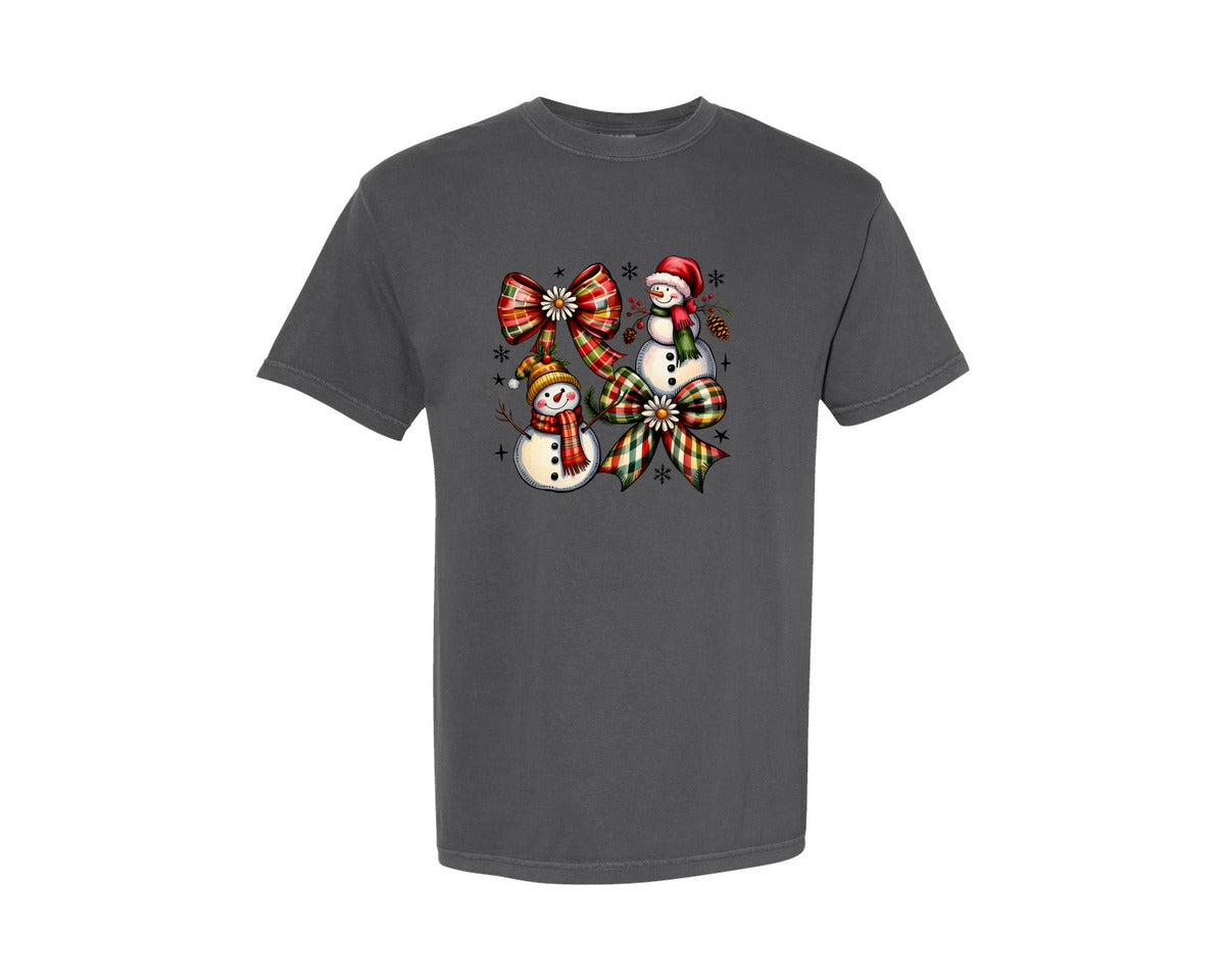 brand:Comfort Colors|color:Pepper|Vintage Christmas Snowman Coquette Graphic T-Shirt