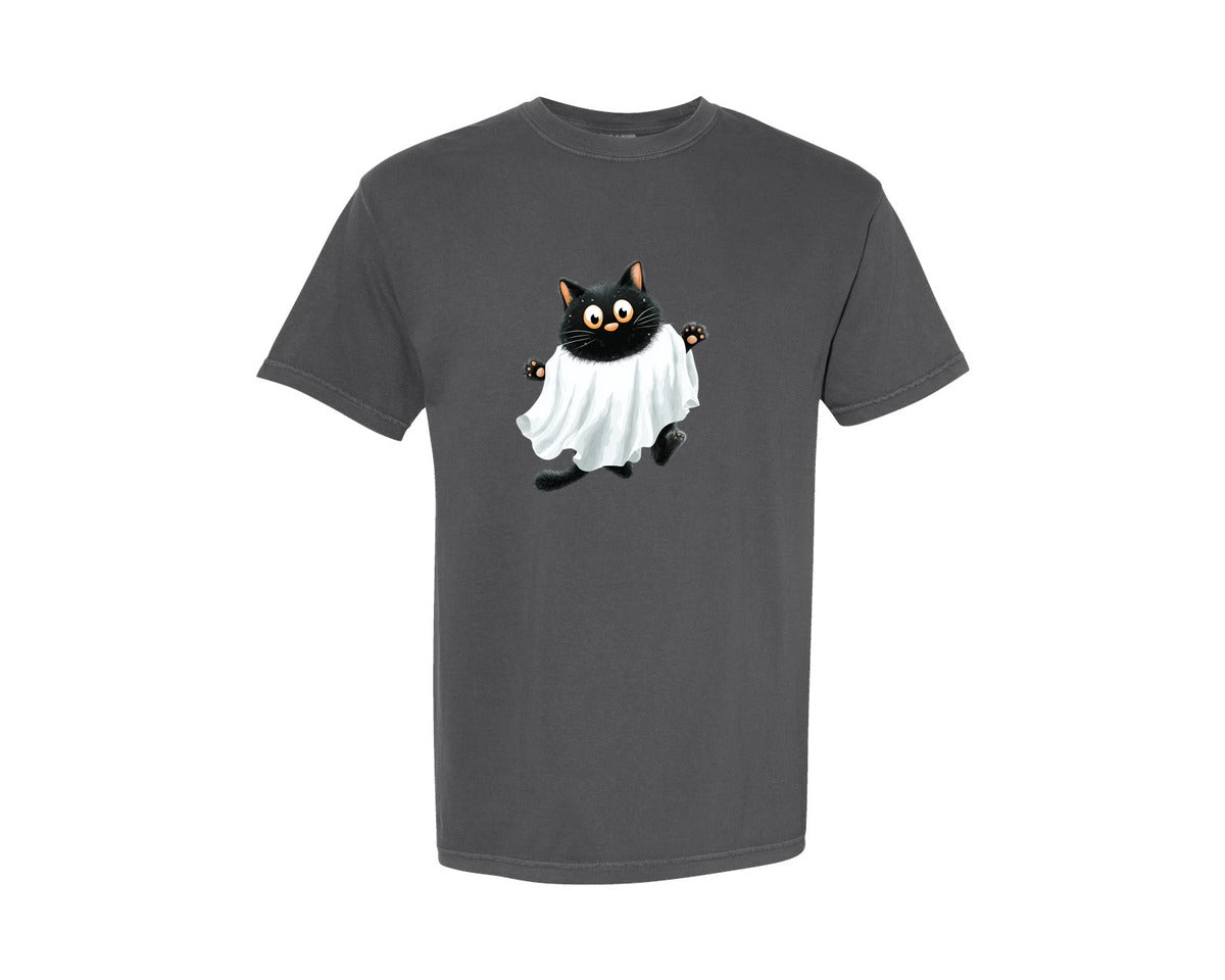 brand:Comfort Colors|color:Pepper|Halloween Ghost And Cat 5 Graphic T-Shirt