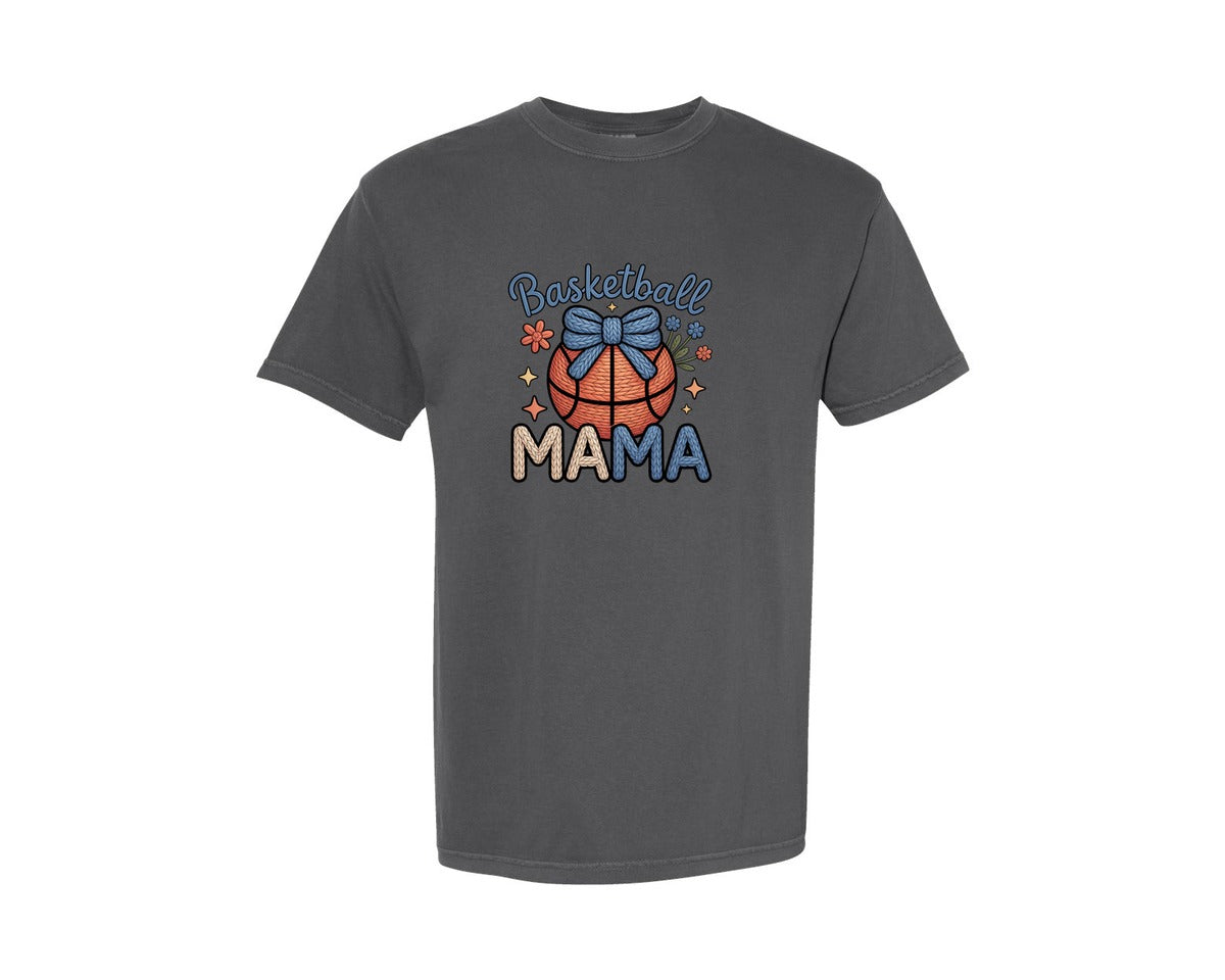 brand:Comfort Colors|color:Pepper|Faux Yarn Basketball Mama Mama Graphic T-Shirt