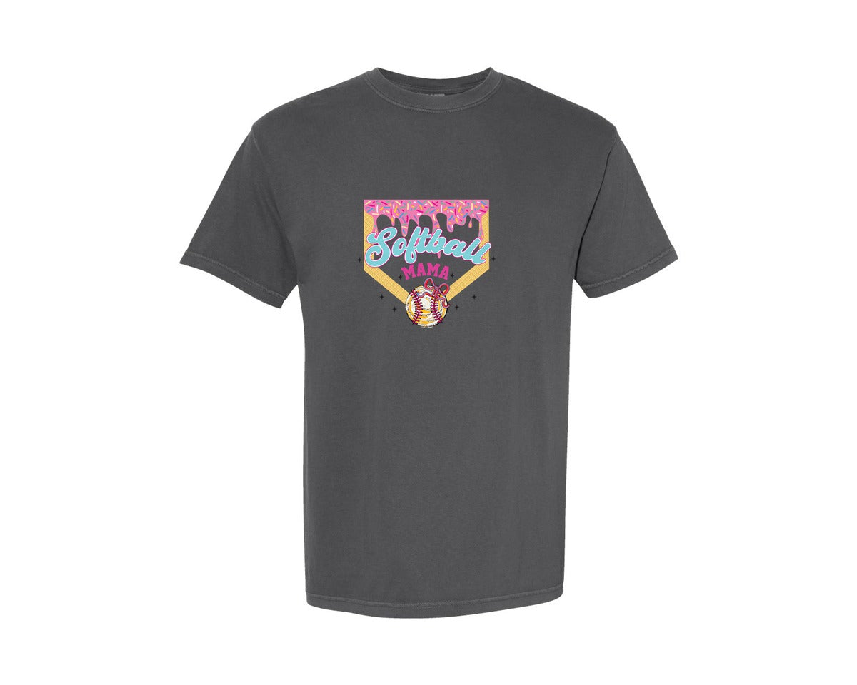 brand:Comfort Colors|color:Pepper|Softball Mama Ice Cream Drip Graphic T-Shirt