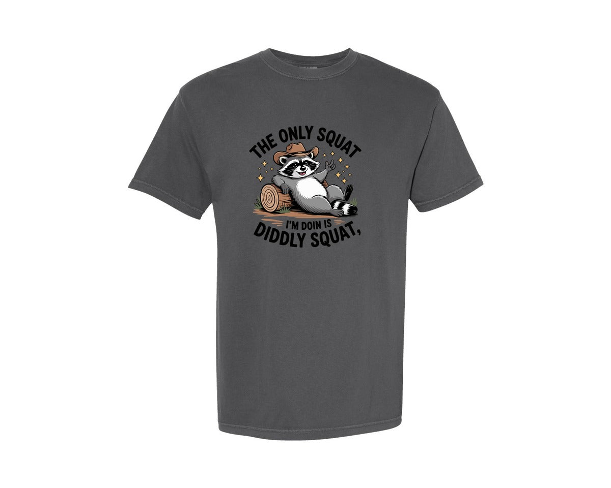 brand:Comfort Colors|color:Pepper|Funny Cowboy Raccoon Graphic T-Shirt