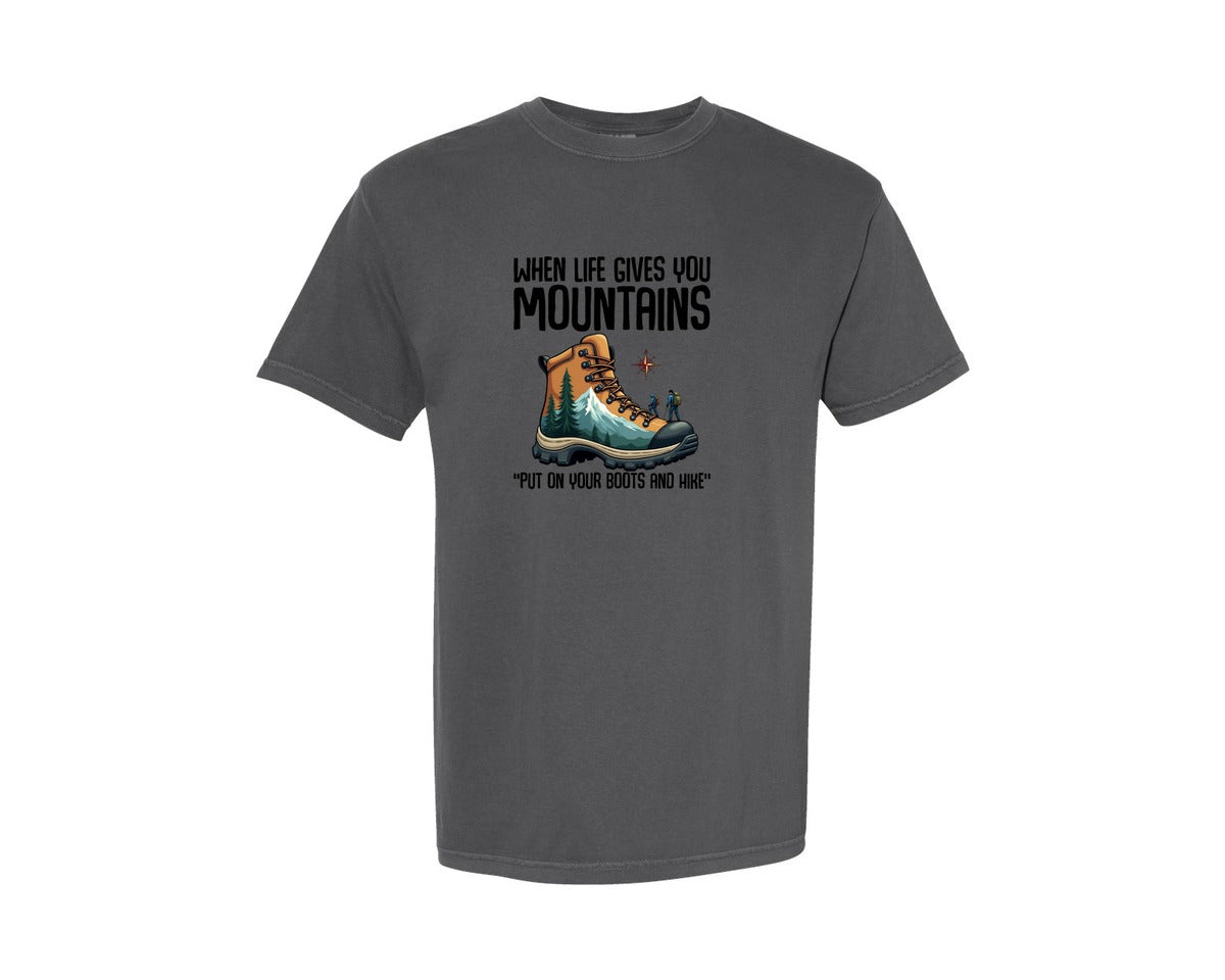 brand:Comfort Colors|color:Pepper|When Life Gives You Mountains Hiking Graphic T-Shirt