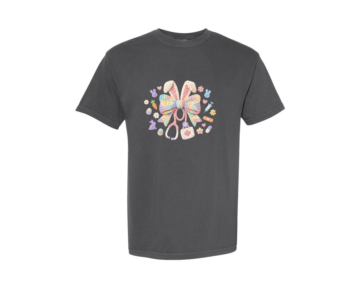 brand:Comfort Colors|color:Pepper|Crochet Easter Nurse Graphic T-Shirt