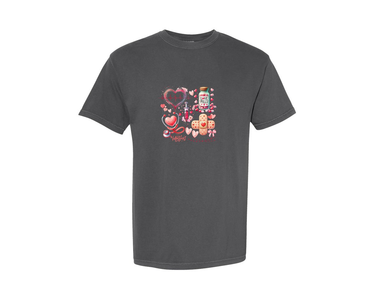 brand:Comfort Colors|color:Pepper|Happy Valentines Day Nurse Life Graphic T-Shirt