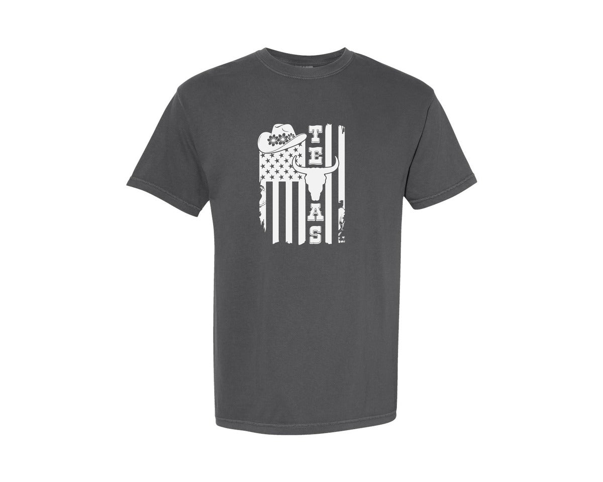 brand:Comfort Colors|color:Pepper|Texas Flag Western Cowboy Design Graphic T-Shirt