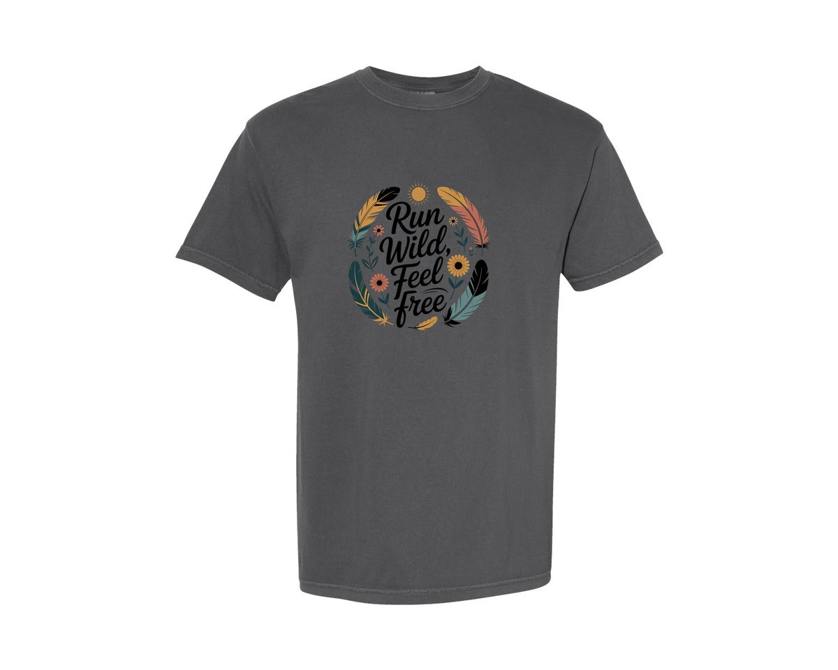 brand:Comfort Colors|color:Pepper|Run Wild Feel Free Fitness Shirt Graphic T-Shirt