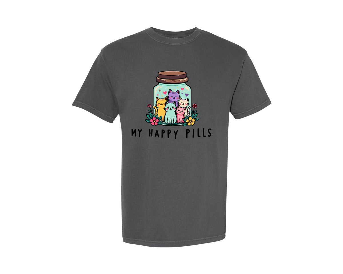 brand:Comfort Colors|color:Pepper|My Happy Pills Cute Kitties Cat Mom Joke Graphic T-Shirt