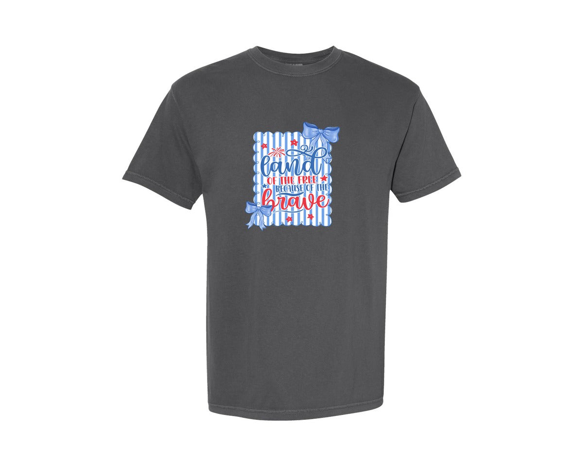 brand:Comfort Colors|color:Pepper|Preppy 4Th Of July Land Of Free Graphic T-Shirt